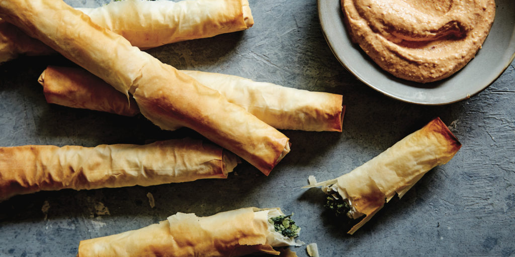 I Quit Sugar - Filo cigars with nettles + hummus